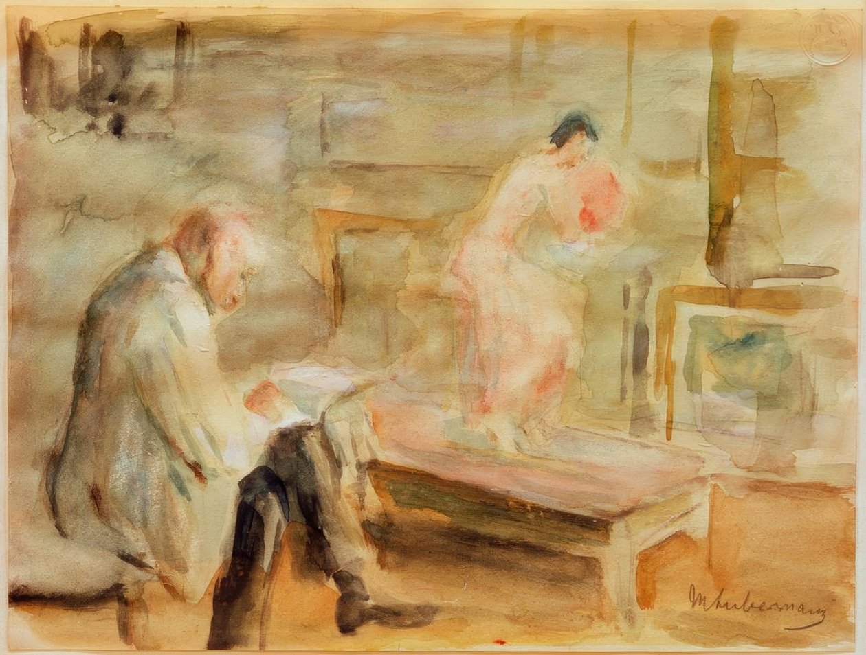 Önarckép modellel a Wannseevilla műtermében alkotó: Max Liebermann