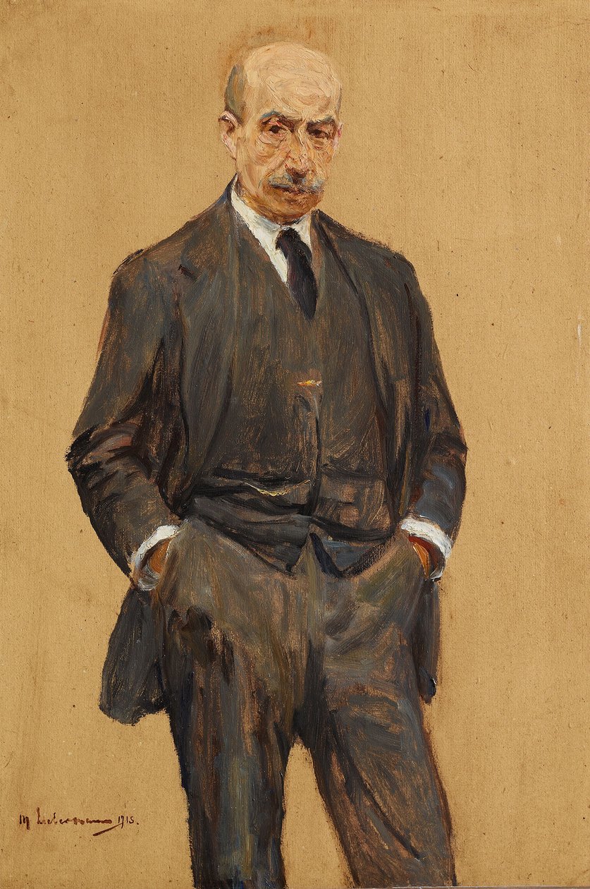 Önarckép, álló háromnegyed alak, mindkét kéz a nadrágzsebben alkotó: Max Liebermann