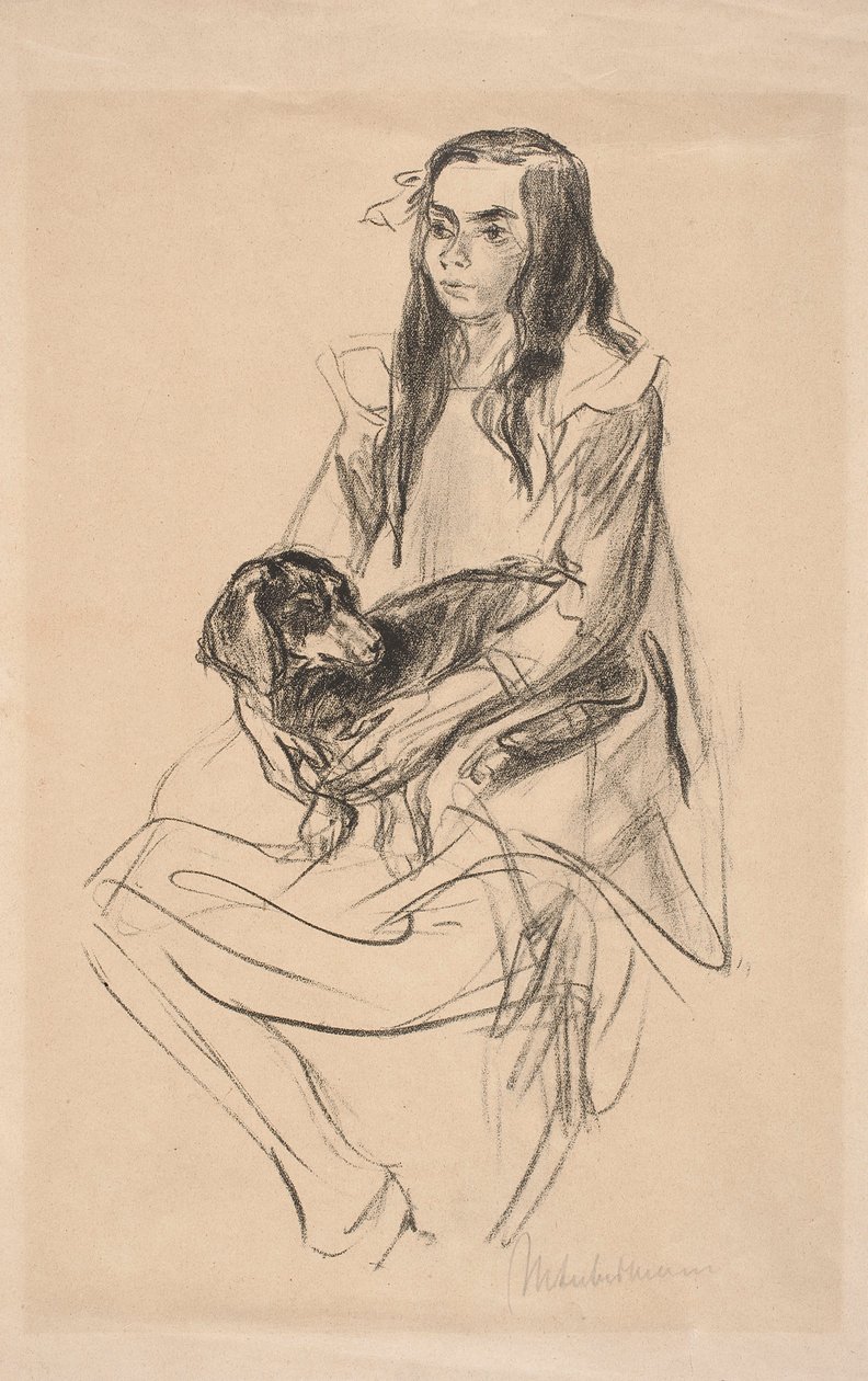 Ülő lány tacskóval alkotó: Max Liebermann