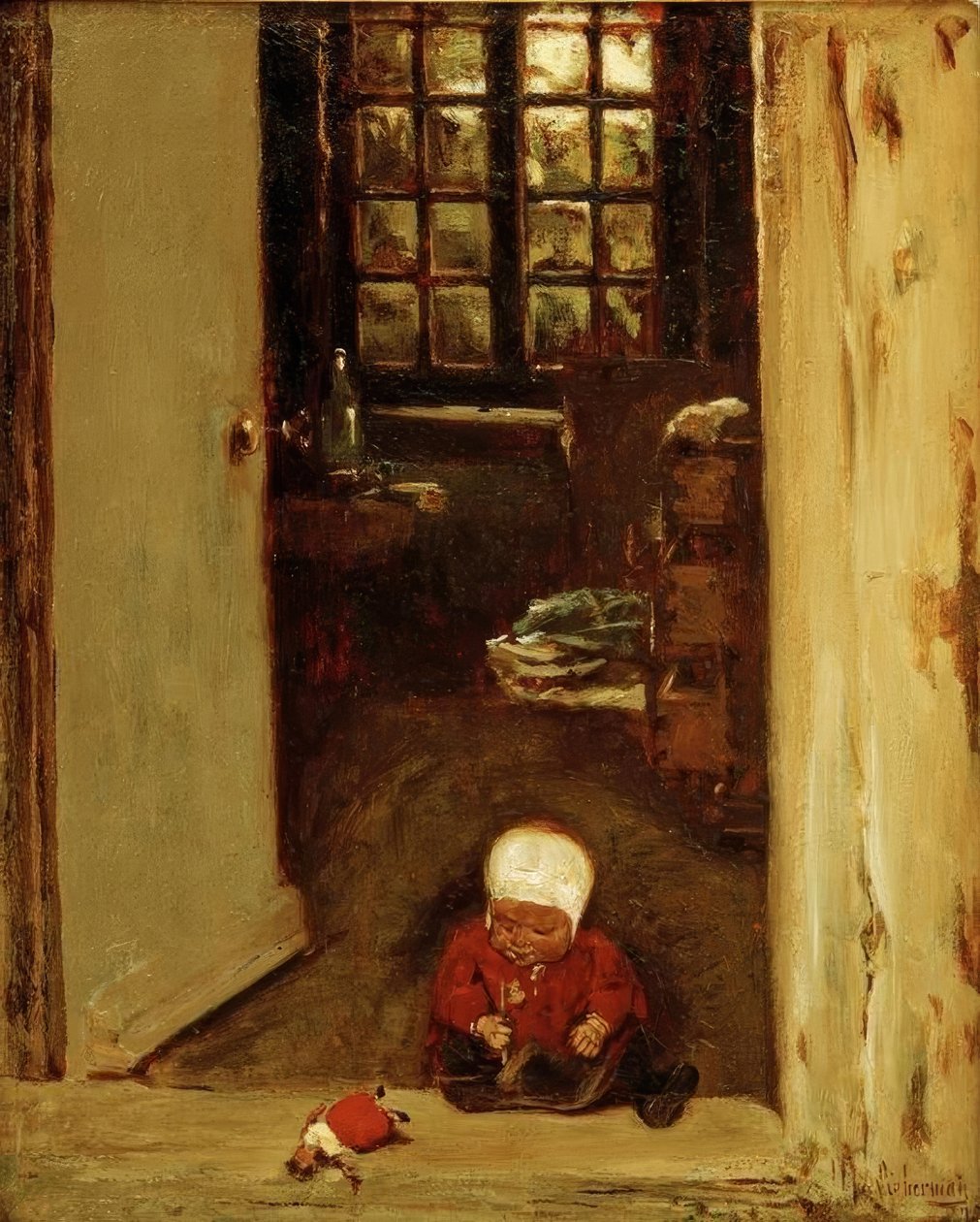 Játszó gyerek a bejárati ajtóban alkotó: Max Liebermann