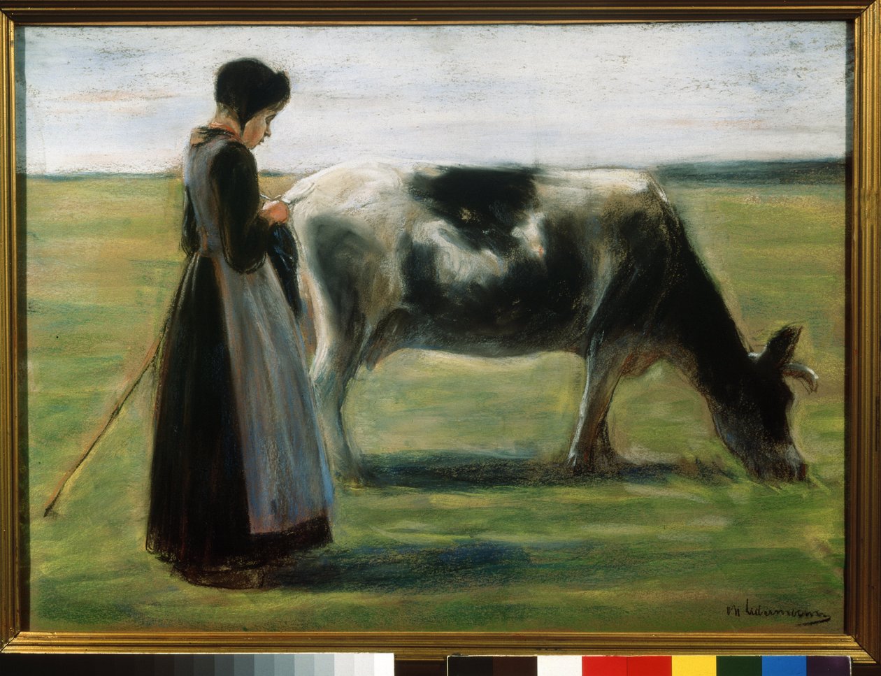 ""Egy fiatal lány tehénnel"" (Lány tehénnel) Max Liebermann (1847-1935) pasztellfestménye Puskin Múzeum, Moszkva alkotó: Max Liebermann