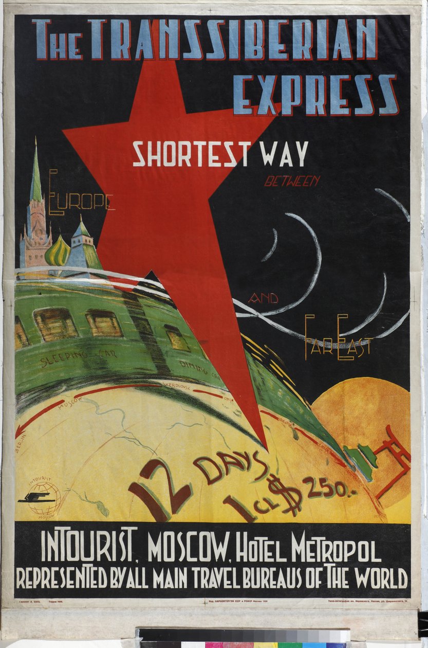 Le Transsiberien - Transsiberian express (az Intourist cég plakátja) - Litvak, Max (1898-1943 után) - 1930 - Színes litográfia - Orosz Állami Könyvtár, Moszkva alkotó: Max Litvak