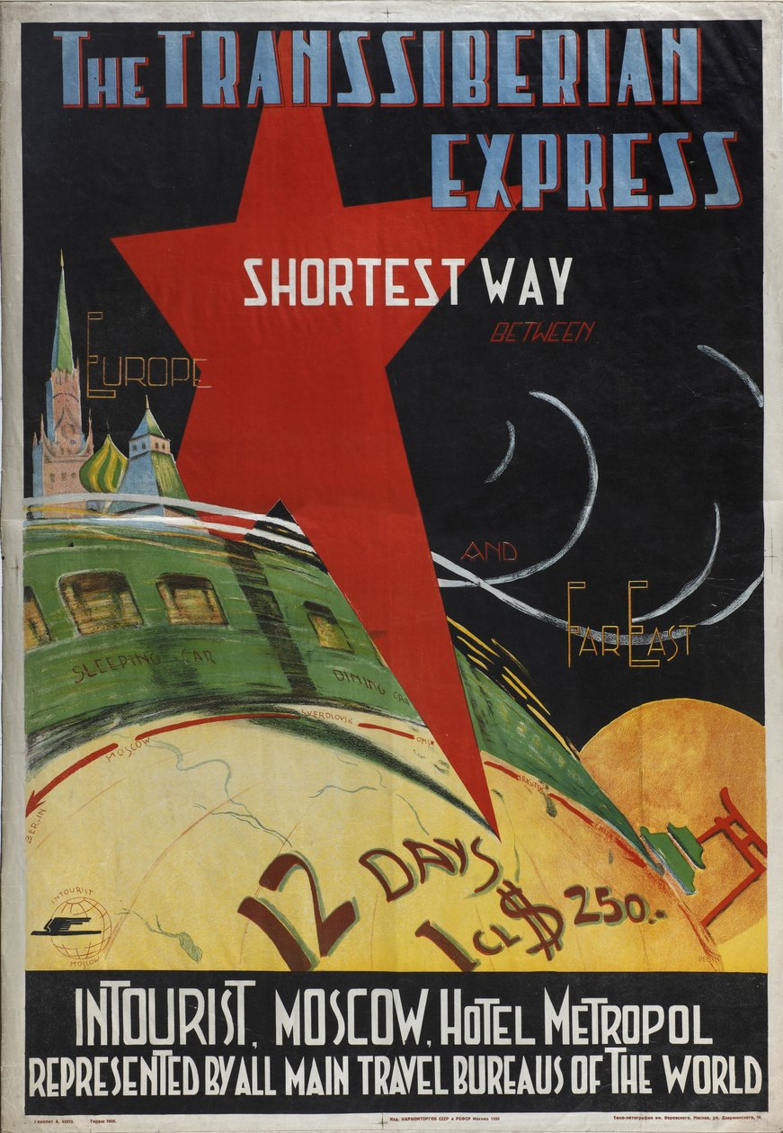 Transzszibériai expressz az Intourist cég plakátja, 1930 alkotó: Max Litvak