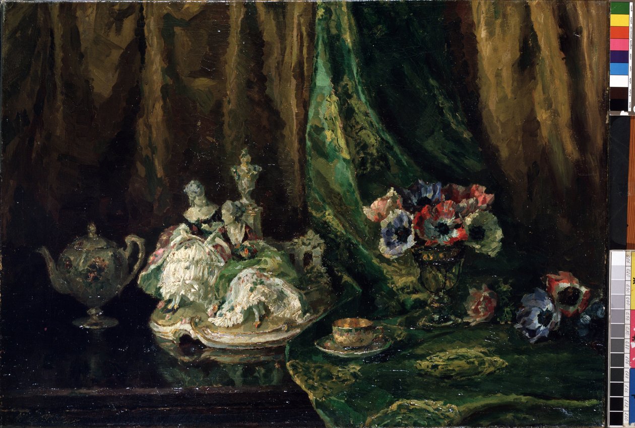 "Csendélet porcelánnal és virágokkal" (Csendélet porcelánnal és virágokkal) Max Muller festménye (1871-1938) (ec. all.) Olaj, vászon. Mikalojus Konstantinas Ciurlionis Szépművészeti Múzeum, Kaunas, Litvánia alkotó: Max Müller