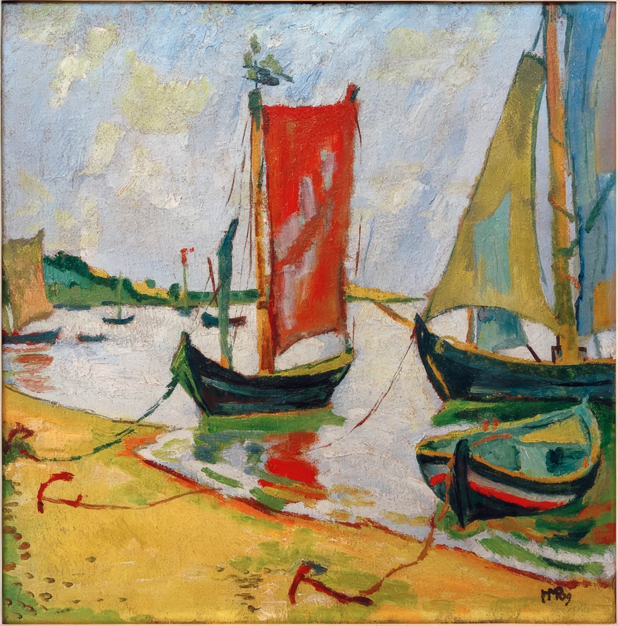 A Kurischen Haff partvidékén halászhajókkal alkotó: Max Pechstein