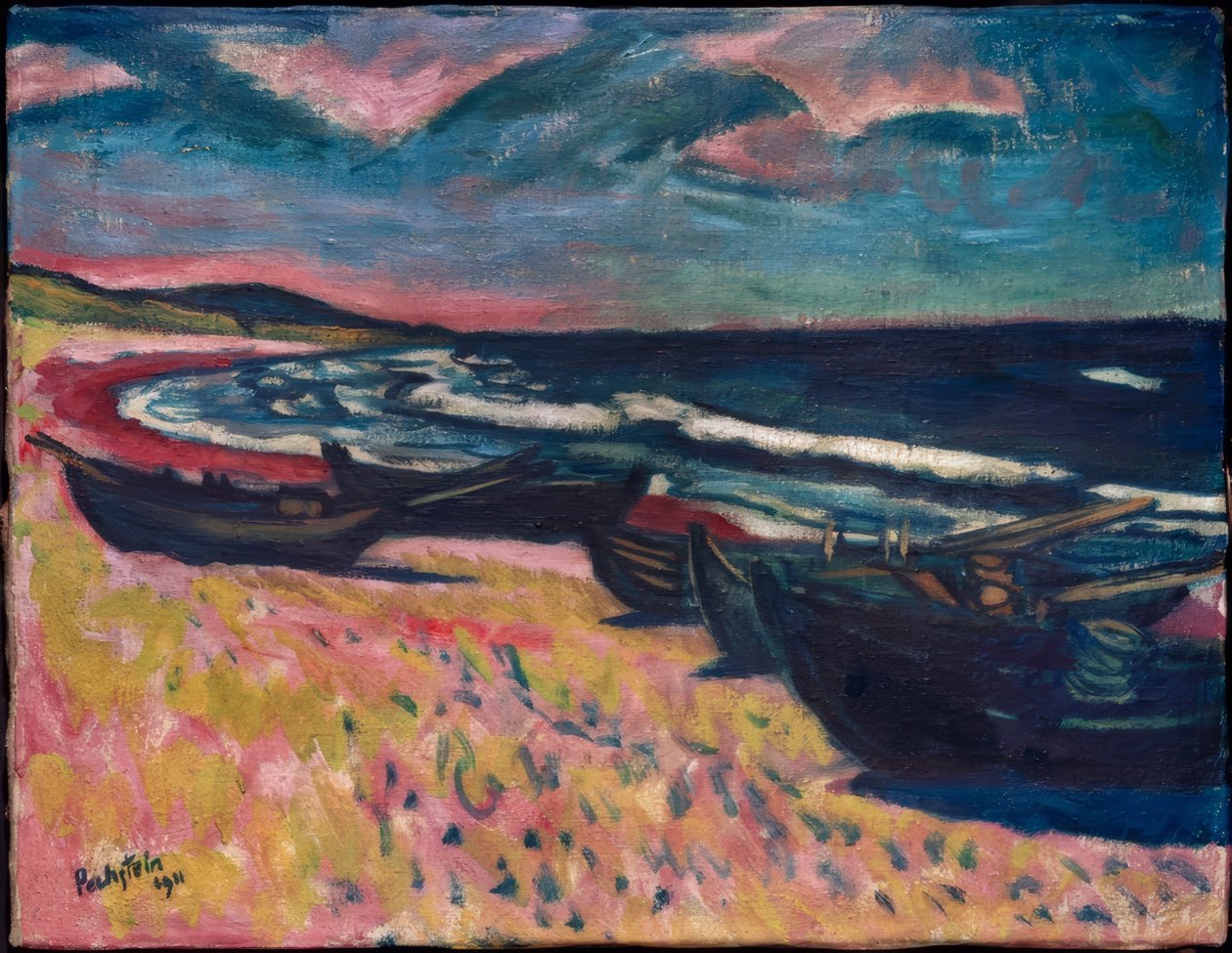 Csónakok a Niddeni strandon alkotó: Max Pechstein