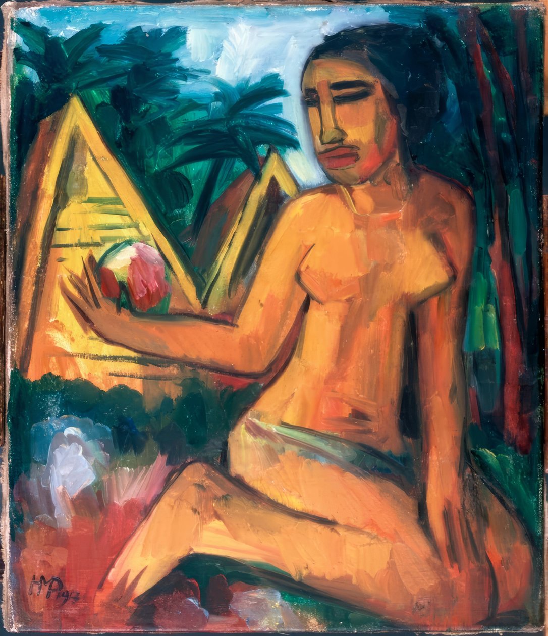 Térdelő lány a Palau-szigeteken alkotó: Max Pechstein