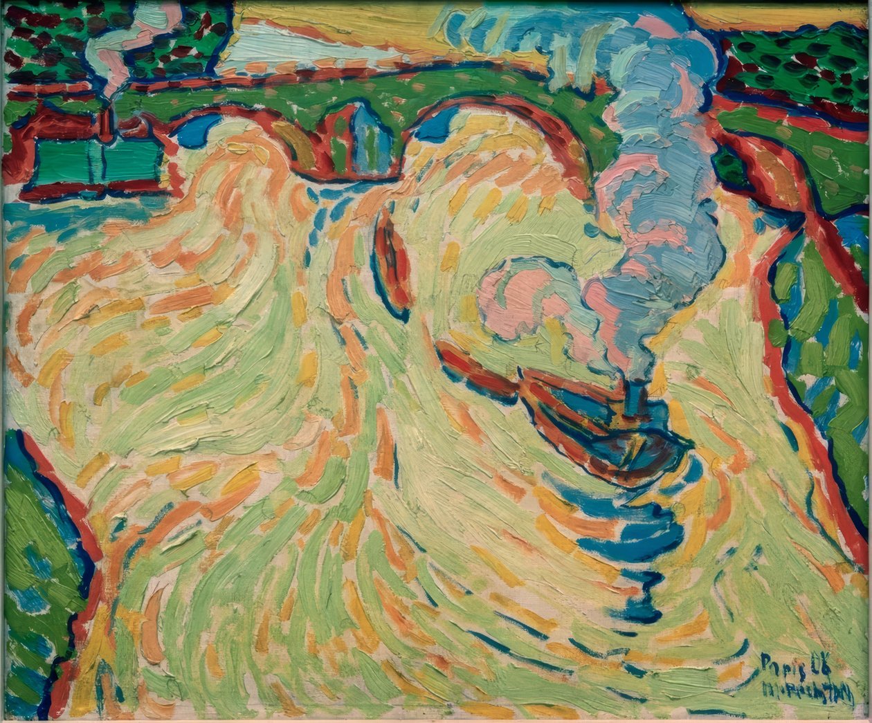 Seine-híd kis gőzhajóval alkotó: Max Pechstein