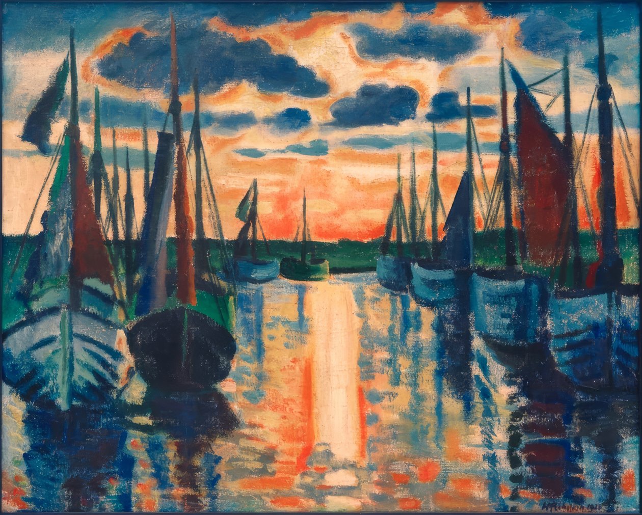 Naplemente Leba kikötőjében alkotó: Max Pechstein