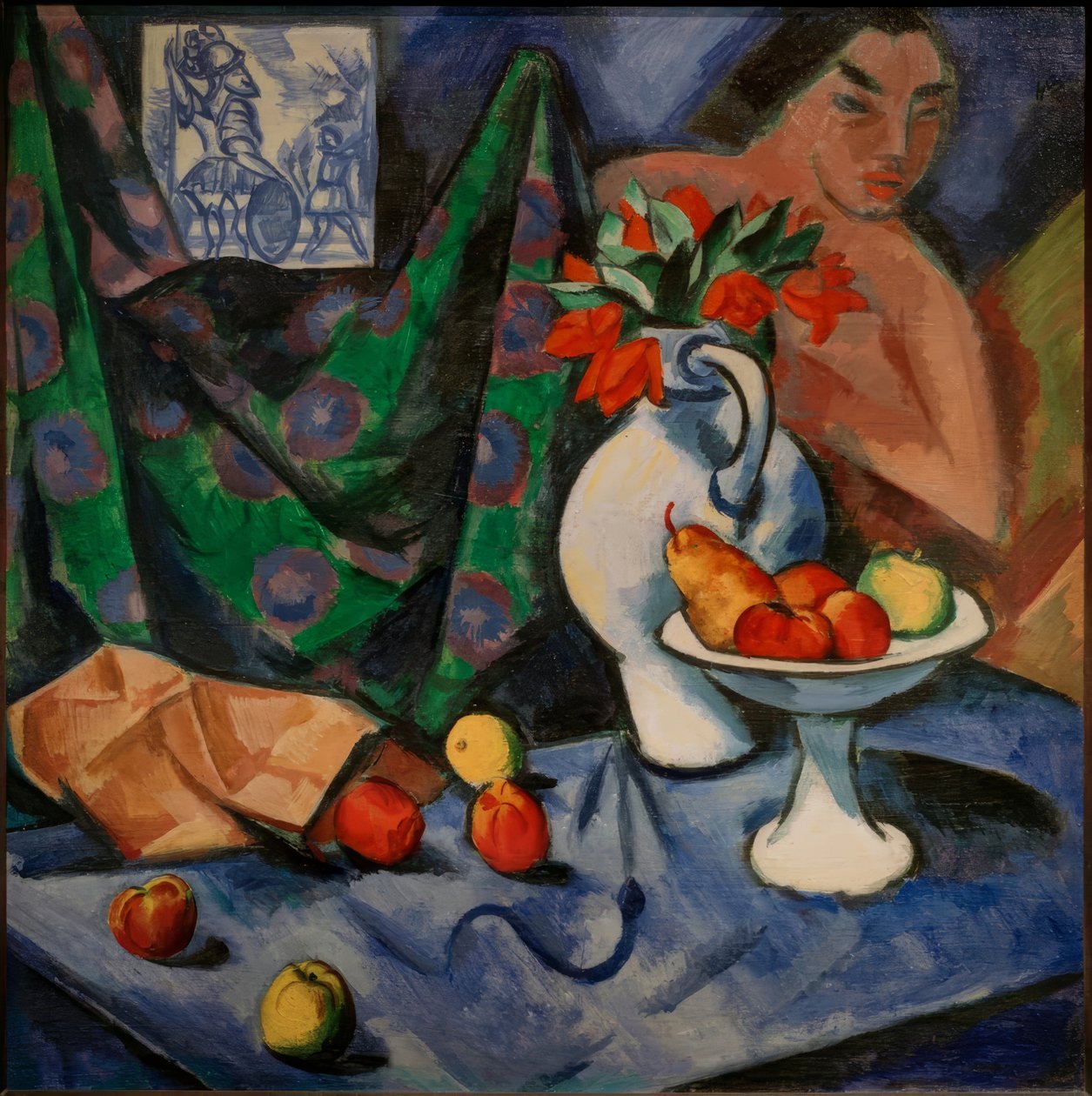 Csendélet aktussal, csempe és gyümölcsökkel alkotó: Max Pechstein