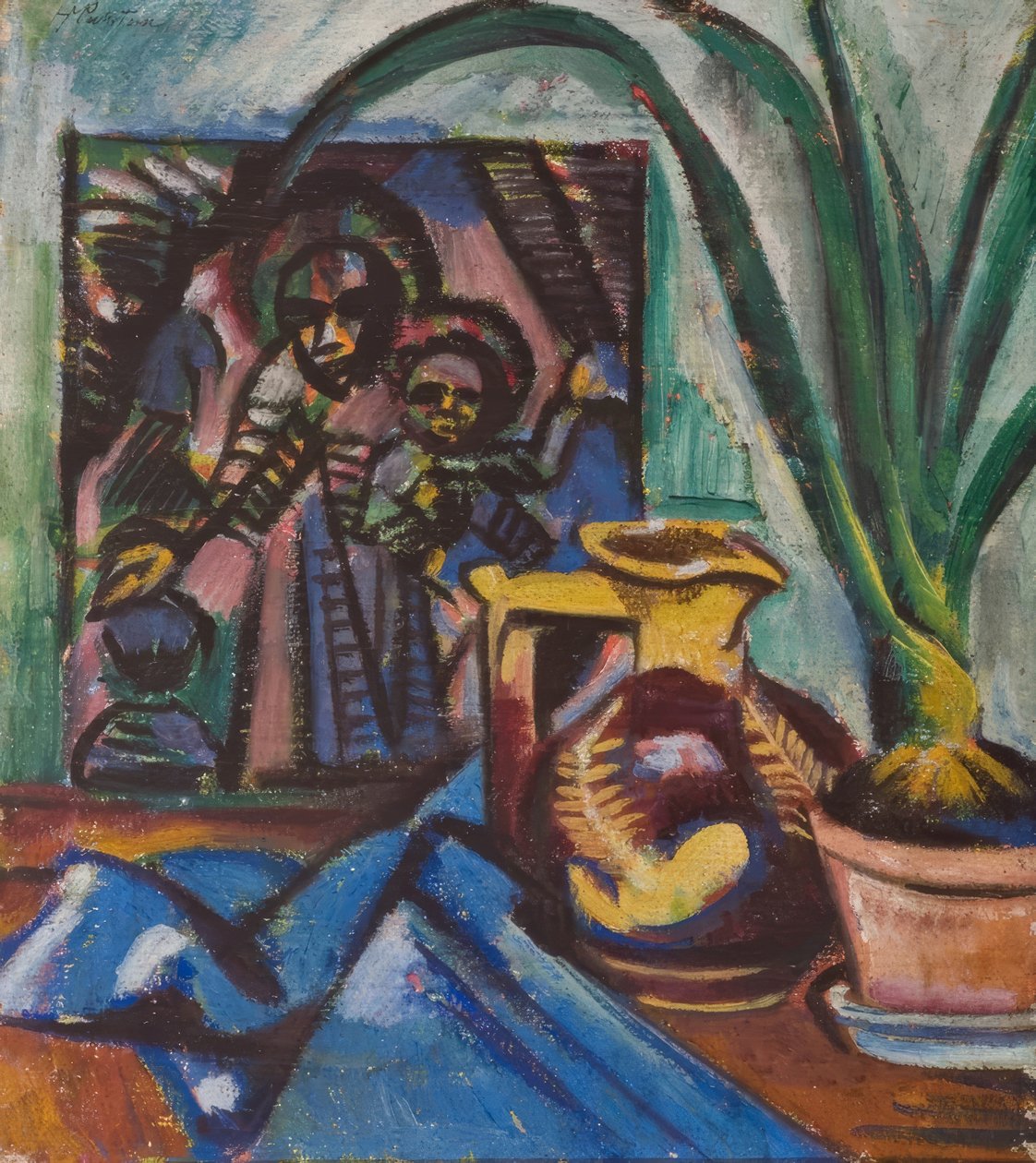 Csendélet kancsóval és leveles növénynyel alkotó: Max Pechstein