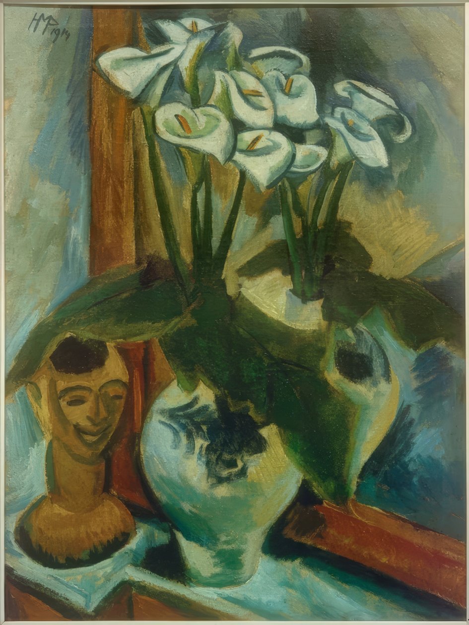 Csendélet agyagfejjel alkotó: Max Pechstein