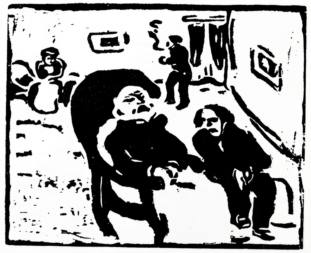 Fafaragás, amely egy társalgóban ülő embereket ábrázol alkotó: Max Pechstein