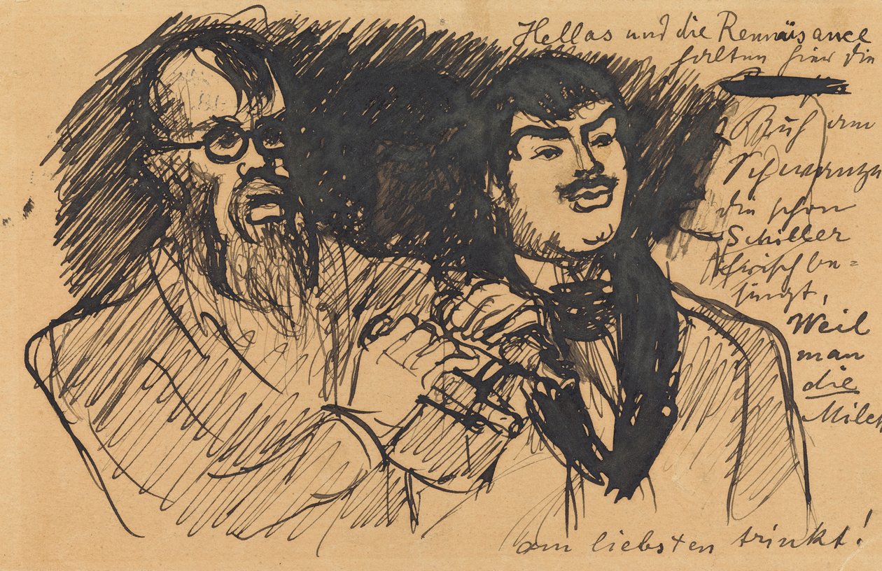 Drei Lenbach-Karikaturen: a) Brustbild; b) Ganzfigur; c) zusammen mit Stuck alkotó: Max Slevogt