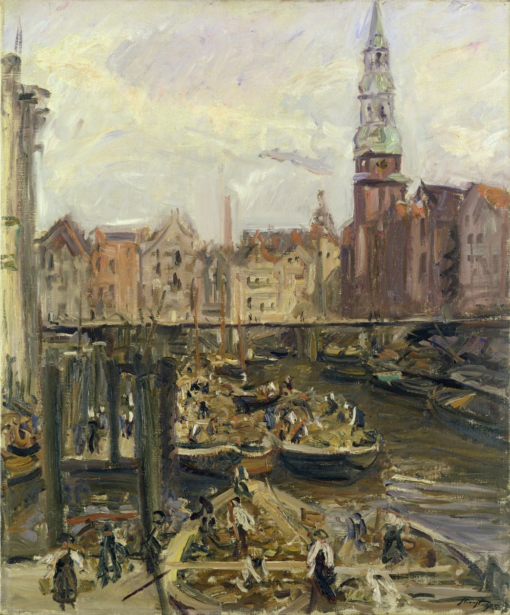 Úszó piac egy csatornán Hamburgban, 1905 alkotó: Max Slevogt