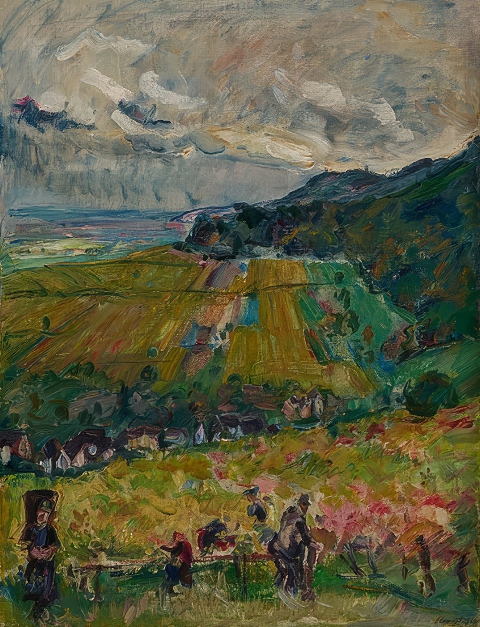 Pfalzi táj, szőlőszüret Neucastelben. 1916 alkotó: Max Slevogt