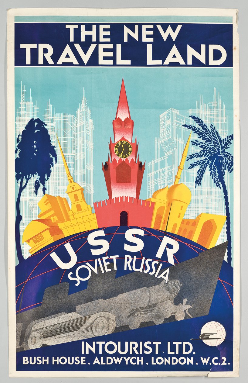 Szovjet-oroszországi utazást hirdető plakát az „Intourist” orosz utazási irodával, c. 1930 (színes litó) alkotó: Max and Fedor Robert (fl.1930) Litvak