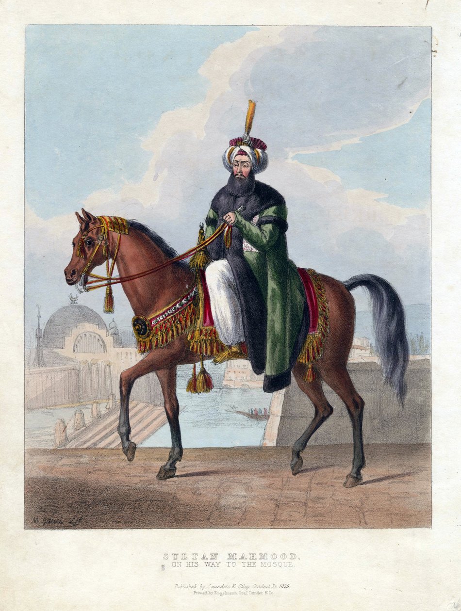 II. Mahmud (1785-1839) portréja (II. Mahmúd), az Oszmán Birodalom szultánja - M. Gauci életmű (aktív 19. század) - 1829 - Színes litográfia - 26x20 - Magángyűjtemény alkotó: Maxim Gauci