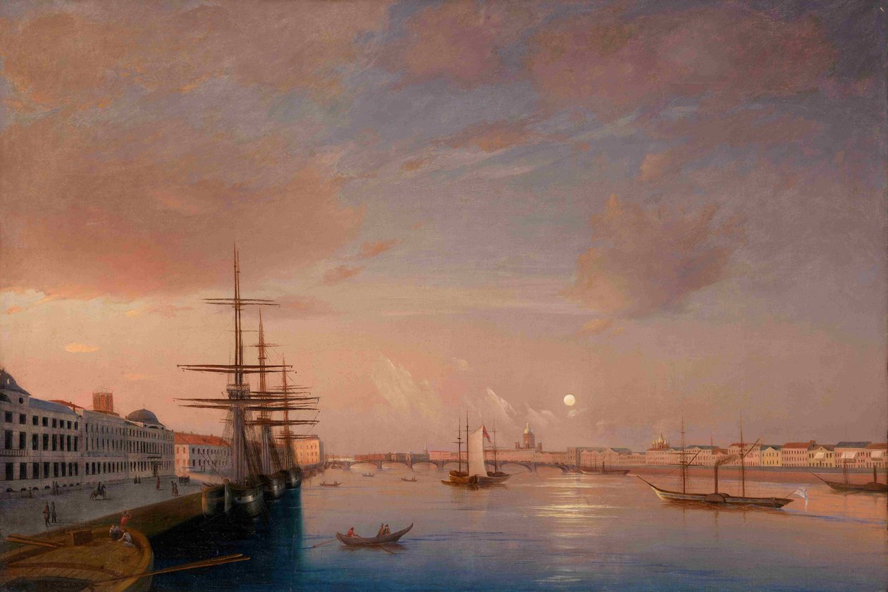 Kilátás a Blagovescsenszkij Angyali üdvözlet hídjára és a Nikolaevskaya rakpartra, 1852 körül alkotó: Maxim Nikiphorovich Vorobyev