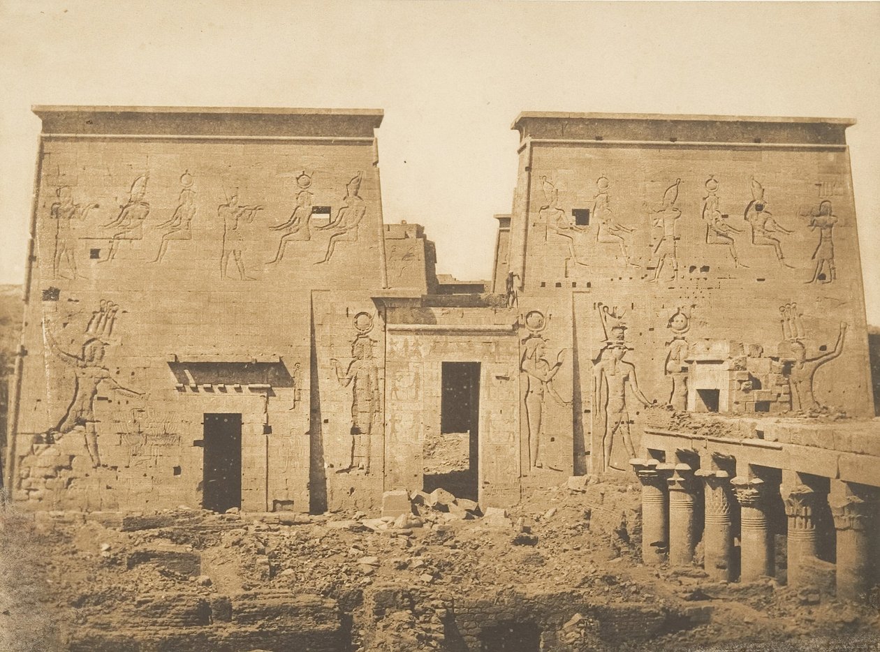 Dromos és Pylones a nagy Isis-templomban, Philae-ban, 1850. április 13. alkotó: Maxime Du Camp