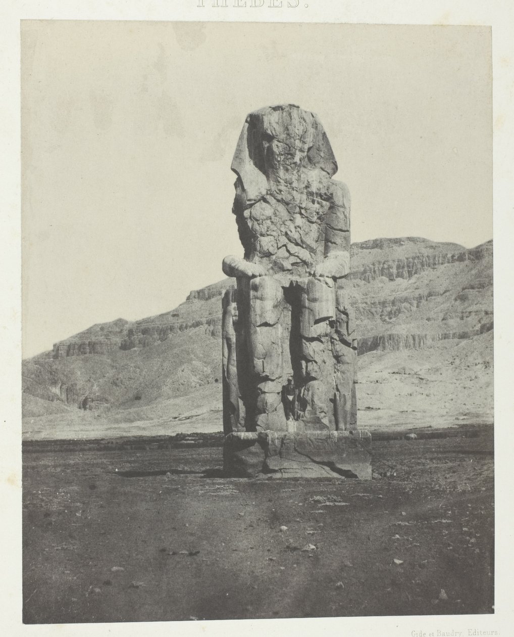Gournah, III. Amenopht monolitikus kolosszusa; Théba, 56. tábla az "Egypte, Nubie, Palestine et Syrie" albumból (1852). alkotó: Maxime Du Camp