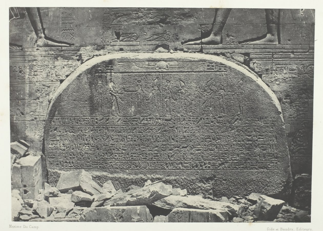 Ízisz nagy temploma Philoe-ban, Proscynema Adoration Act, Núbia, 184951, nyomtatva 1852-ben. alkotó: Maxime Du Camp