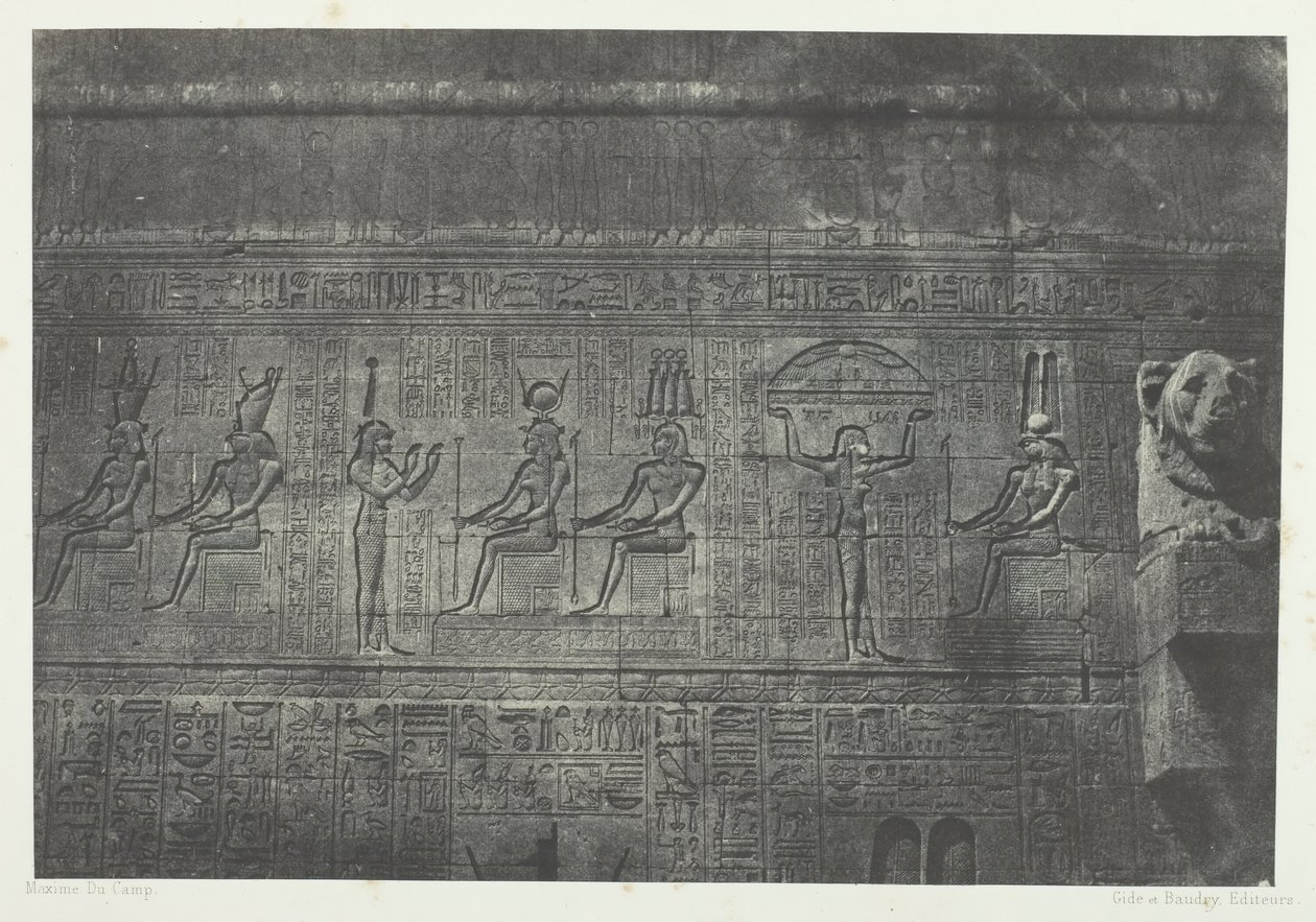 Dendera Teutyres nagy temploma, a hátsó homlokzat szobrai, Felső-Egyiptom, 184951. alkotó: Maxime Du Camp