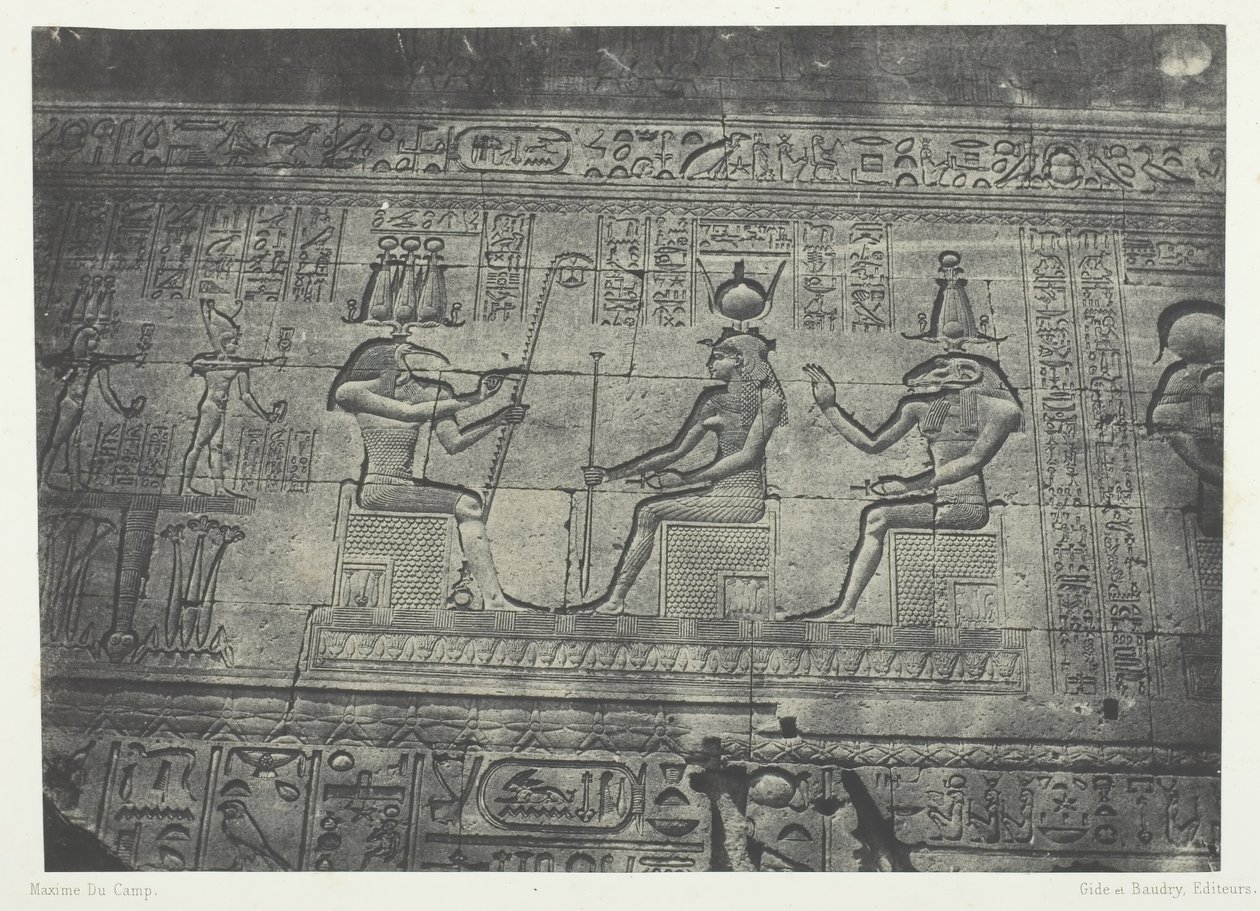 Dendera Teutyres nagy temploma, a hátsó homlokzat szobrai, Felső-Egyiptom, 184951. alkotó: Maxime Du Camp