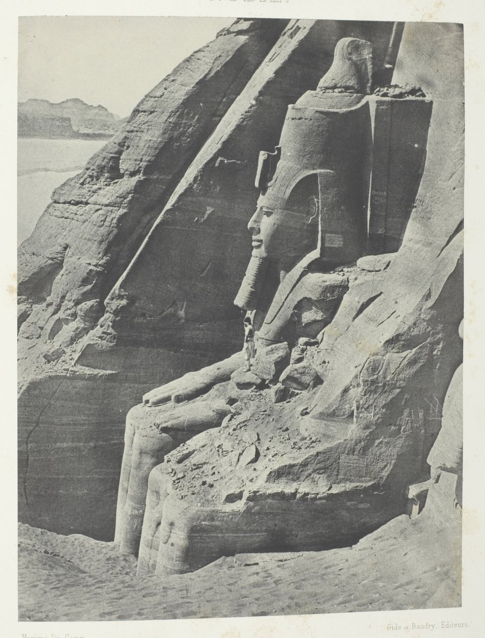 Ibsamboul, Colosse Oriental Du Spéos De Phrè, Vu De Profil; Nubie, 104. tábla az "Egypte, Nubie, Palestine et Syrie" albumból (1852). alkotó: Maxime Du Camp