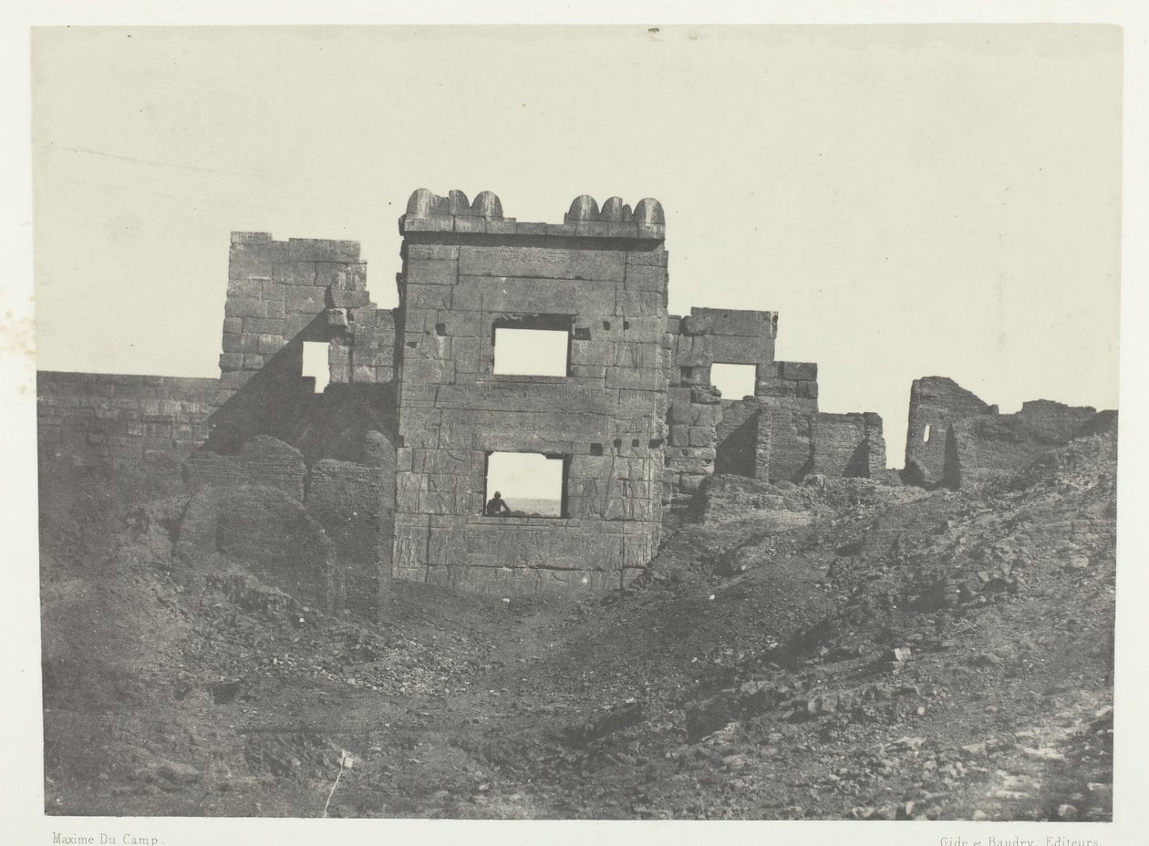 Medinet-Habou, Ramses-Mèiamoun Gyneceum keleti homlokzata, Théba, 184951, nyomtatva 1852-ben. alkotó: Maxime Du Camp