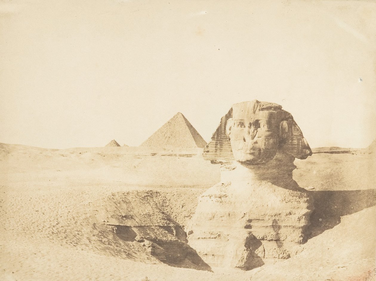 Kilátás a Nagy Szfinxre és Menkazeh Mycerinus nagy piramisára, 1849. december. alkotó: Maxime Du Camp