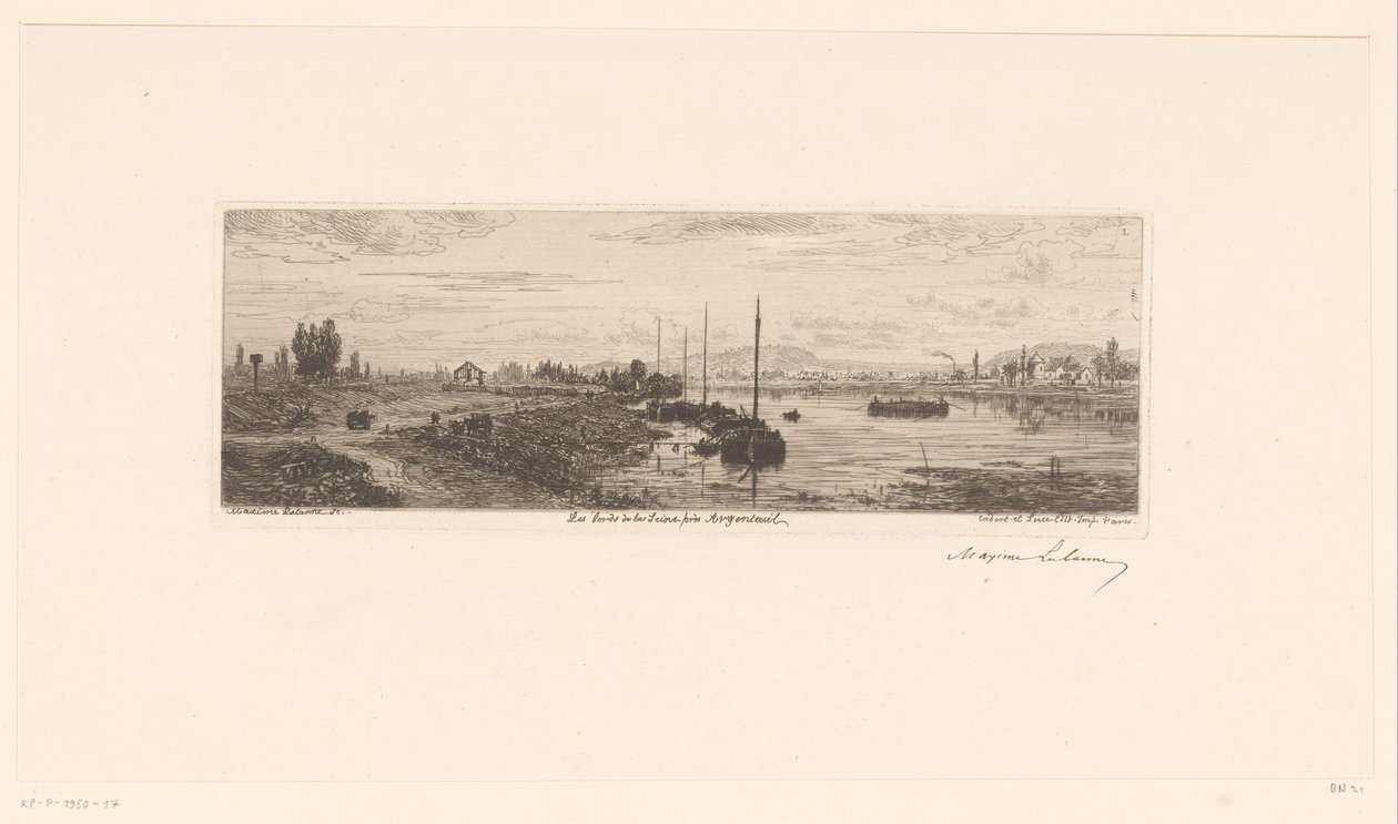 Kilátás a Szajnára, Argenteuil közelében Les bords de la Seine près Argenteuil (cím a tárgyon) alkotó: Maxime François Antoine Lalanne (signed by artist)
