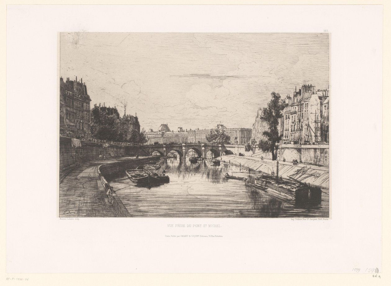 Kilátás a Pont Saint-Michelre Párizsban Vue prize du pont St. Michel (cím a tárgyon) alkotó: Maxime François Antoine Lalanne