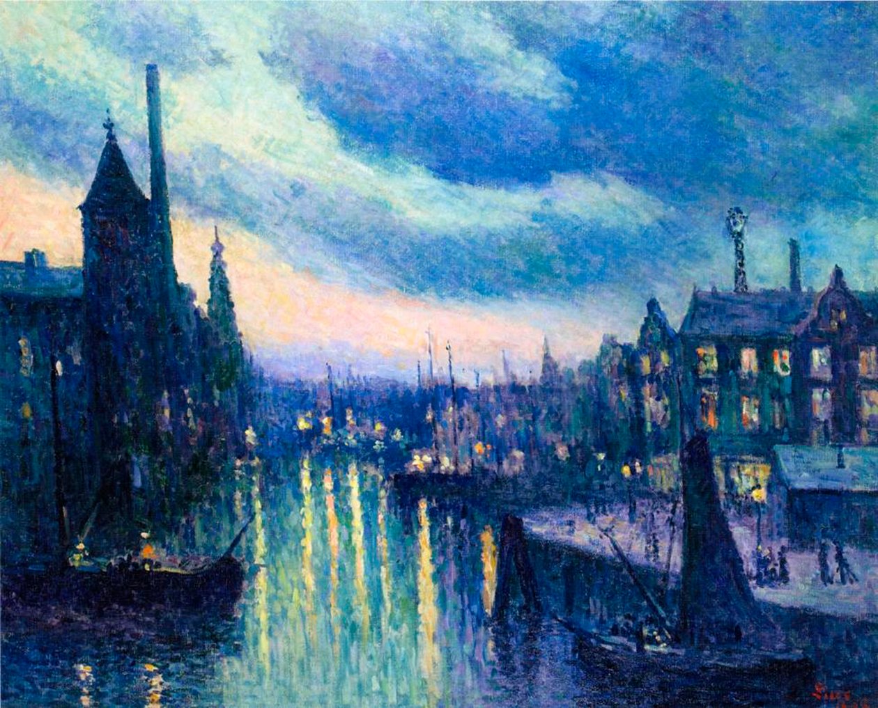 Rotterdami kikötő éjszaka, 1908 alkotó: Maximilien Luce