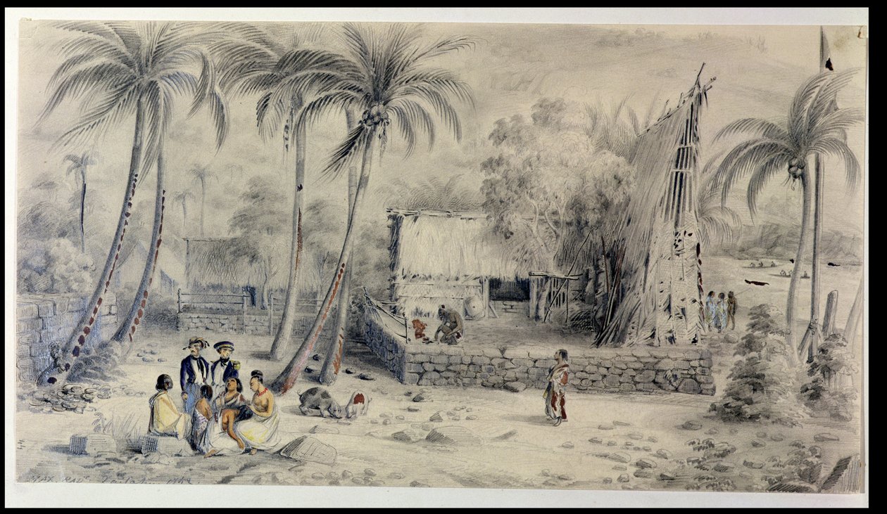 Szülőfalu Tahitiban, 1841-48 körül (wc, ceruza és tinta papíron) alkotó: Maximilien Radiguet