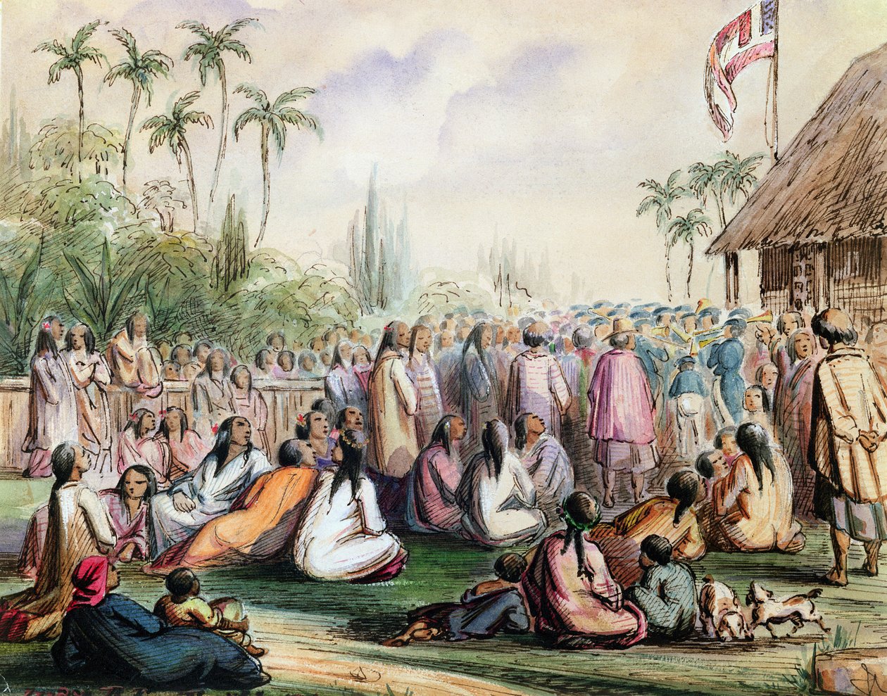 A francia protektorátus pavilonja Tahitin 1842-ben, 1842-48 körül (tinta, wc, papír) alkotó: Maximilien Radiguet