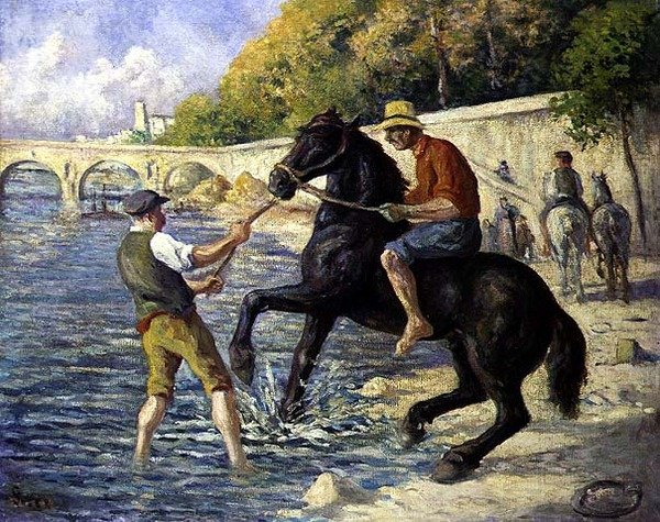 Bathing the Horses, 1910 körül (olaj, vászon) alkotó: Maximilien Luce