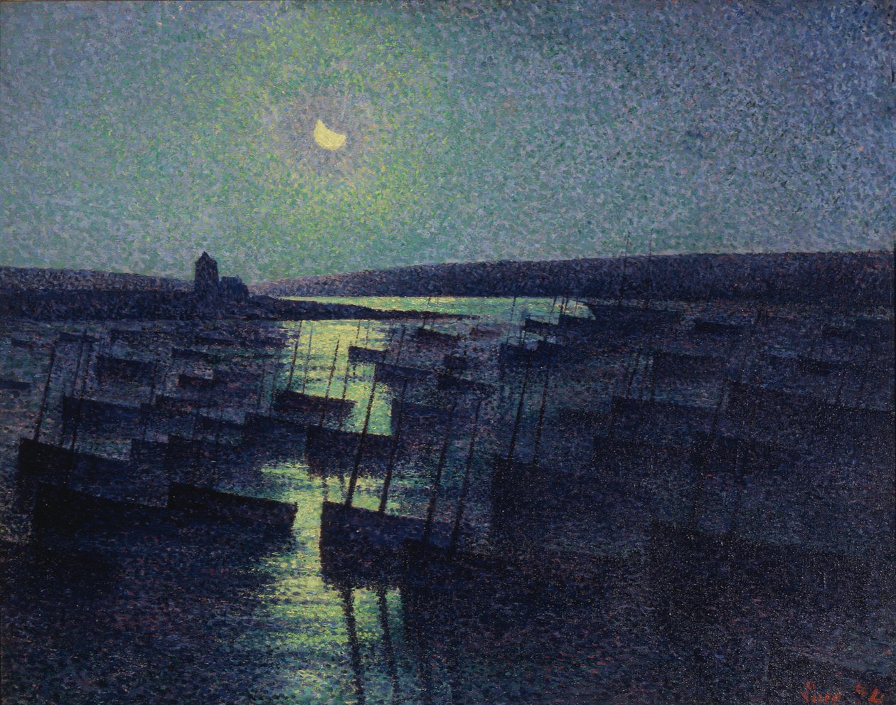 Camaret, holdfény és halászhajók alkotó: Maximilien Luce
