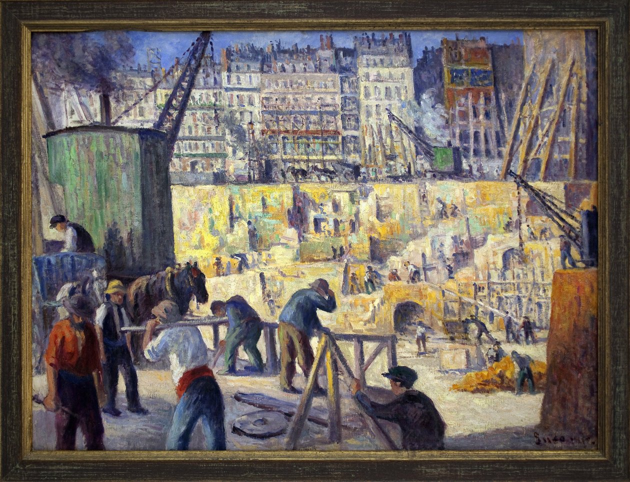 Építkezés Párizsban. Maximilian Luce (1856-1941) festménye, olaj, vászon alkotó: Maximilien Luce