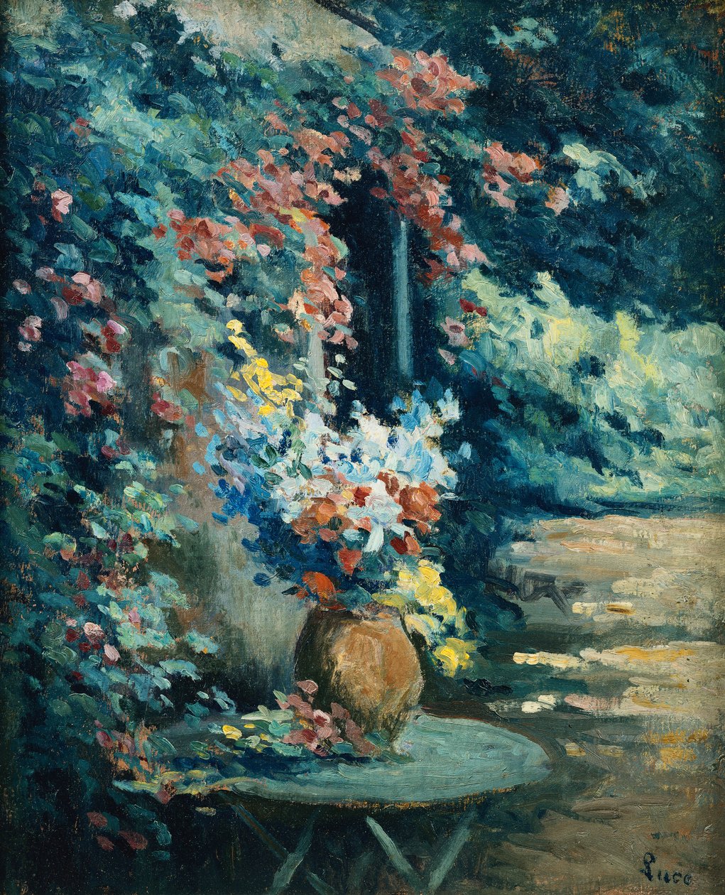 Virágok a tájban; Virágcsokor a tájon, alkotó: Maximilien Luce