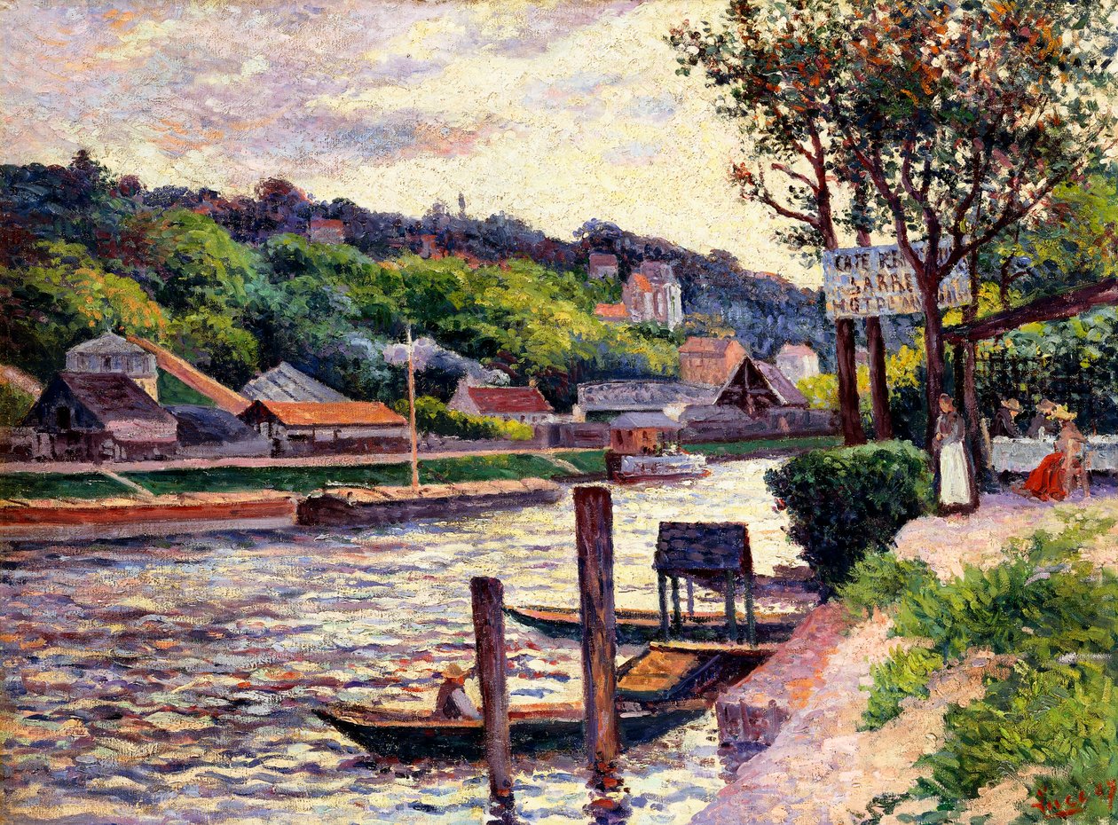 Szabadtéri kávézó az Oise partján, 1897 alkotó: Maximilien Luce