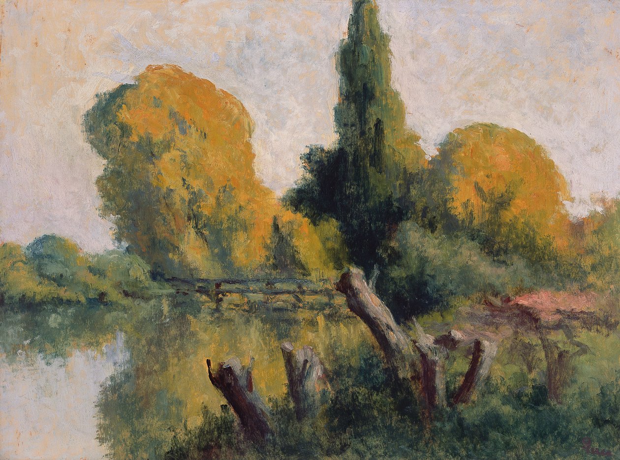 Rolleboise, a Szajna kis karja ősszel, 1925 körül alkotó: Maximilien Luce