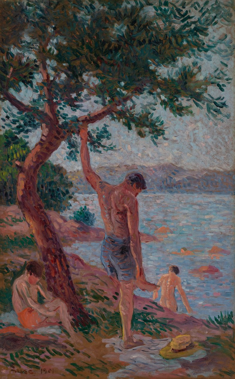 Saint-Tropez, úszók a fenyőerdő alatt alkotó: Maximilien Luce