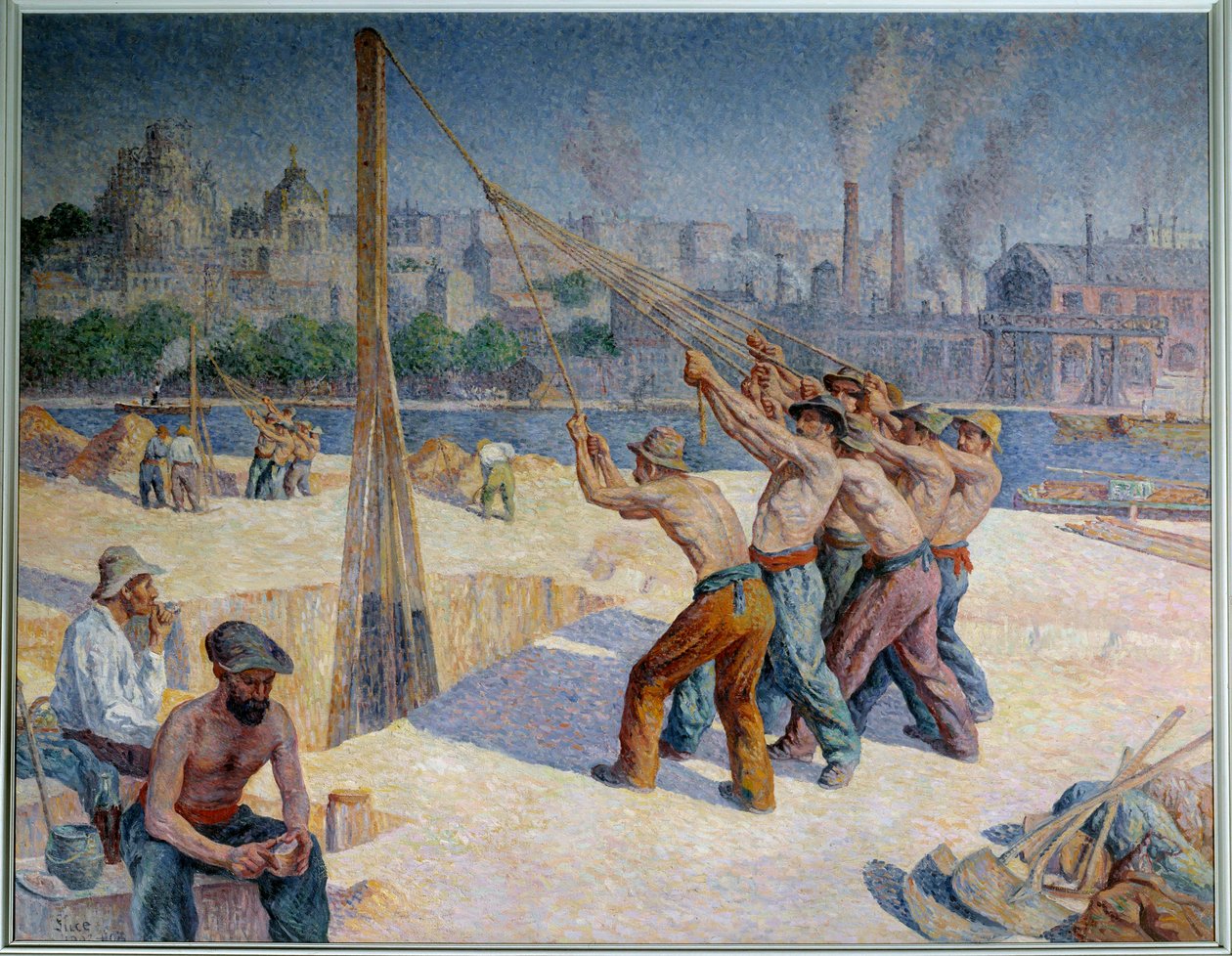 Dobosok a Quai de la Seine-n Billancourtban Maximilien Luce (1858-1941) festménye 1903 Méret: 1,53 x 1,95 m. Párizs, Musee d