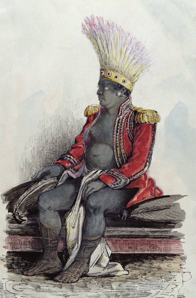 Te Moana király Nuku-Hiva szigetén egy francia ezredes egyenruhájába öltözött, 1841-48 körül (toll, tinta és wc papíron) alkotó: Maximilien Radiguet
