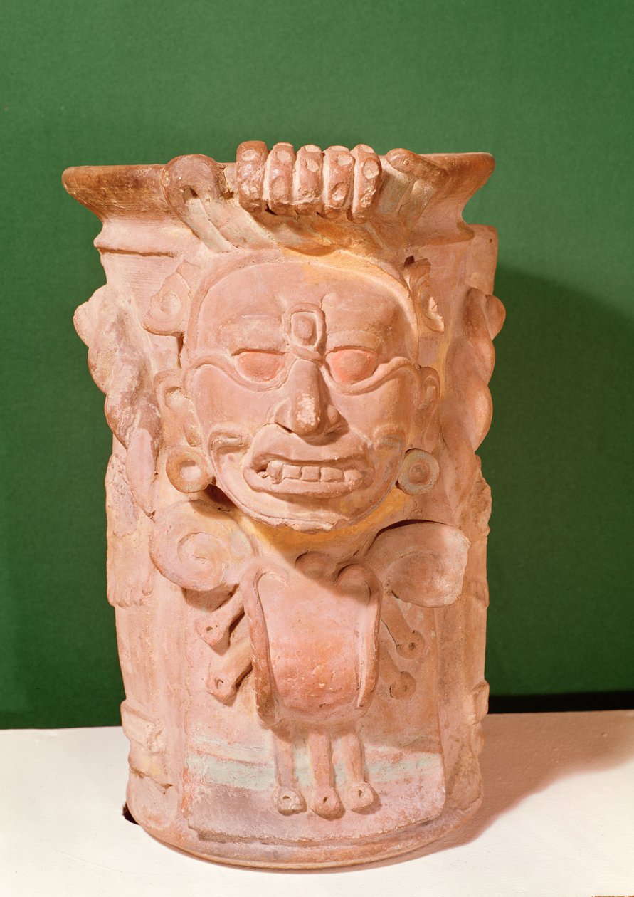 Hengeres váza napisten fejével, klasszikus korszak, 7-10. század (terrakotta) alkotó: Mayan