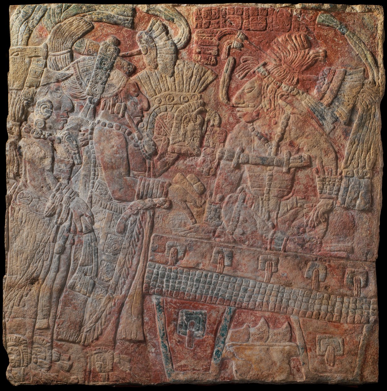 Dombormű trónoló vonalzóval, i.sz. 770 körül (festett mészkő) alkotó: Mayan