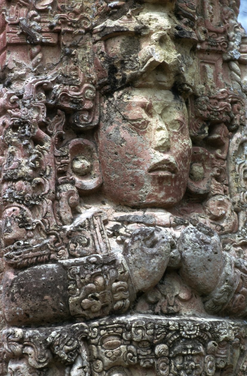 Stela C, keleti oldal, Copan, késő klasszikus kor, Kr.u. 780 alkotó: Mayan
