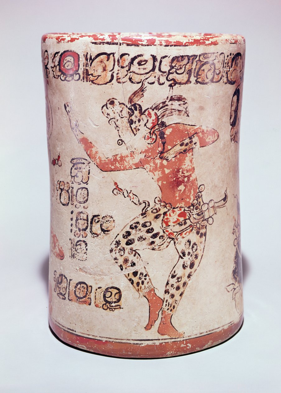 Táncoló férfit ábrázoló tégely jaguár kellékeket viselve, az Altar de Sacrificios sírjában találtak, klasszikus maja (kerámia) (lásd még: 351823) alkotó: Mayan