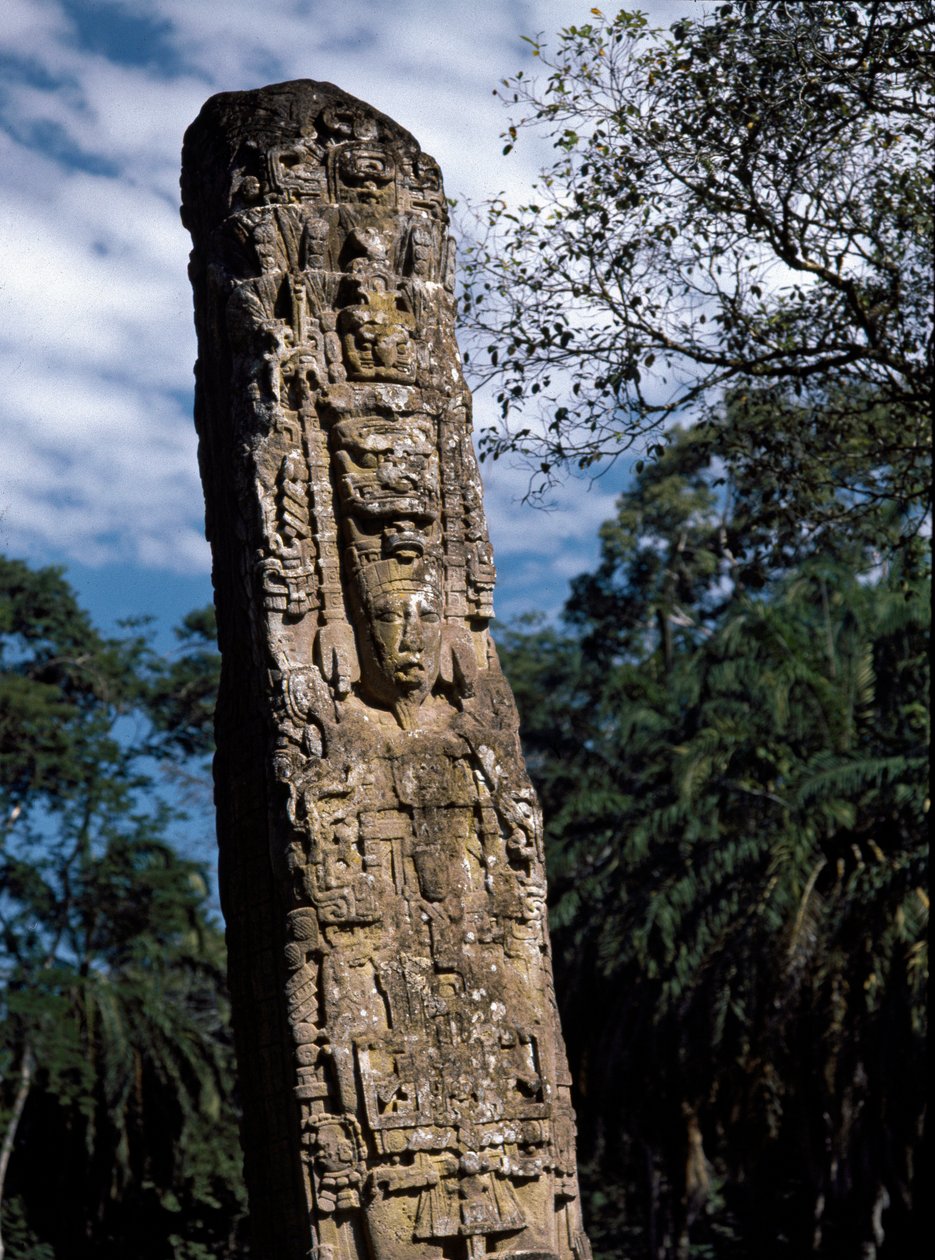 A nagy téren lévő F sztélé részlete alkotó: Mayan